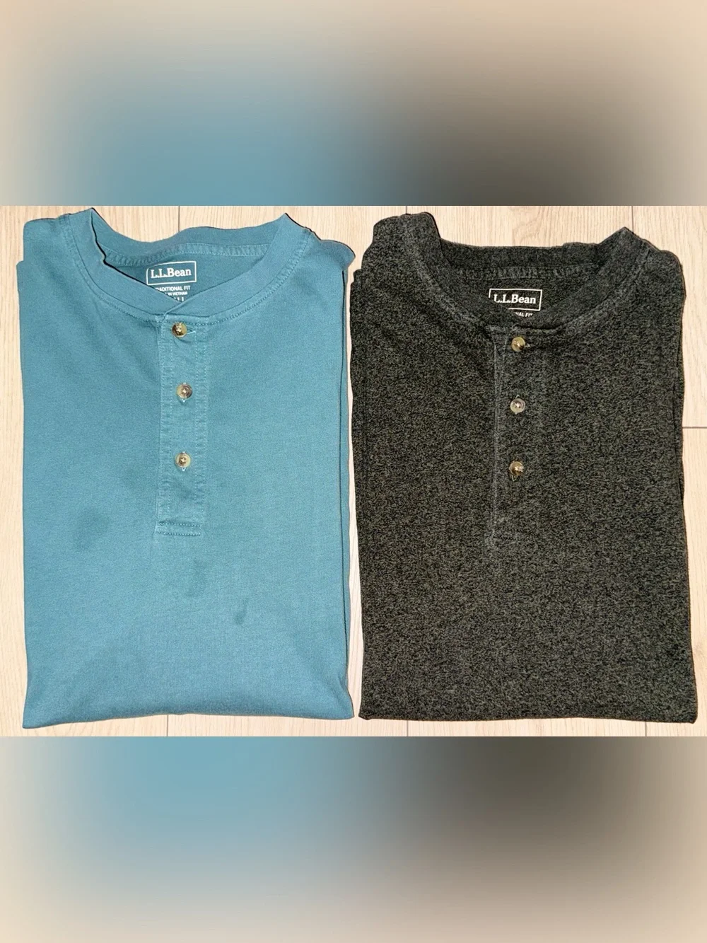 LL Bean Mens M Tall Carefree Unshrinkable Tee Traditional Fit L-Sleeve Henley